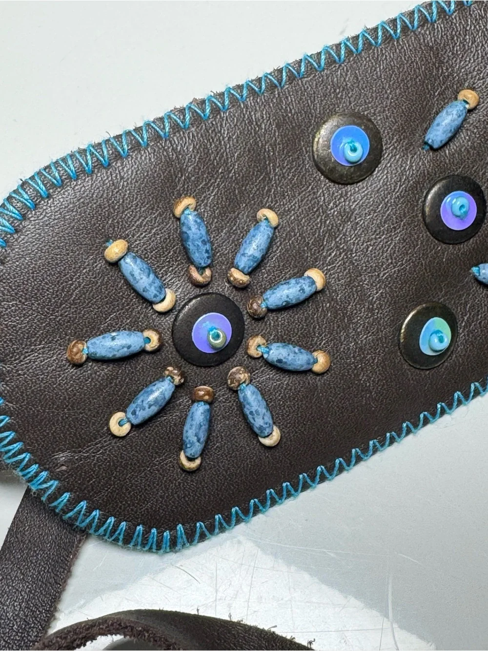 J. Jill Brown Leather Waist Belt with Turquoise Bead Embellishment